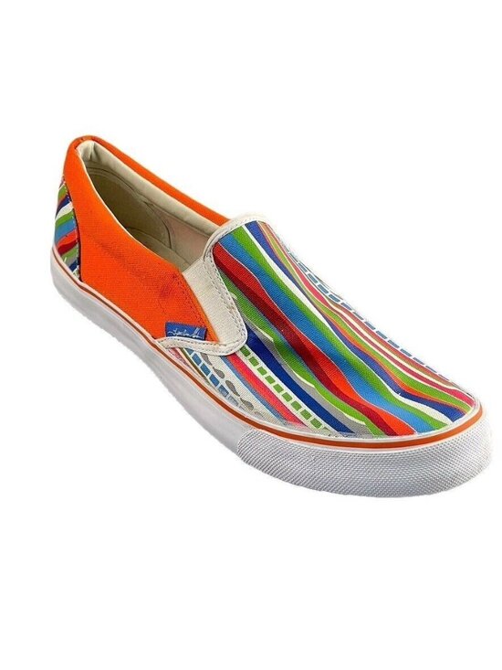 Makaveli Branded Other - Vintage Makaveli Branded Mens Orange Multicolor Striped Slip-On Sneakers Size 13